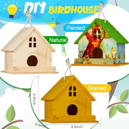Juexica 2 Pack DIY Birdhouse Kits for Kids Ages 6+ Build and Paint Wooden Bird House Arts and Craft Project with Paint Strips Brushes for Boy Girl Adult Classroom Indoor Outdoor Crafts (Window) - Image 2