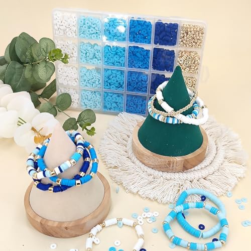MIIIM Blue Clay Bead Bracelet Kit, Heishi Beads, Flat Clay Beads and Gold Spacer Beads for Jewelry Making, Friendship Bracelet Beads Kit for Crafts, Concert, Raves, Gifts - Image 4