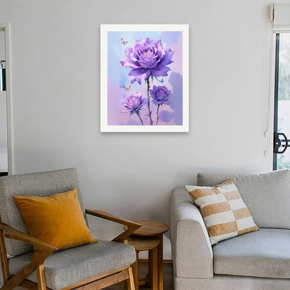 Botanical Paint by Numbers Kit for Adults - DIY Purple Rose Flowers with Butterflies Painting on Canvas 16x20 Inches, Acrylic Paint Set, Suitable for Beginners, Art for Home Decoration or Gifts - Image 4