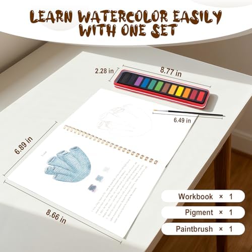 Watercolor Workbook for Adults, Beginner Friendly Watercolor Painting Kit Seaside Water Coloring Book, Nature-Themed Practice Art Gift Water Color Paint Book with Palette and Brush - Image 3