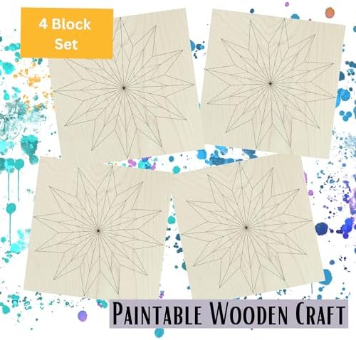 Set of 4 Mini Quilt Block Pattern, Wood Barn Star DIY Kits for Adults, Tiny Wall Hanging Do It Yourself Painting Craft Kit (Starburst) - Image 3
