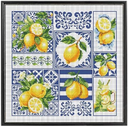 FREEBLOSS 11CT Cross Stitch Kit Stamped Cross Stitch Craft Kit with Stitching Guide for Beginners Lemon Embroidery Set Crossstitch Wall Hanging Set 17.7x17.7inch by FreeandCreativeCraftsArt