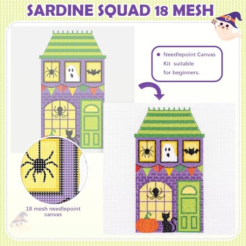 XunYee Needlepoint Canvas Kit, Halloween House - Image 3