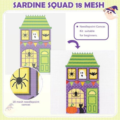 XunYee Needlepoint Canvas Kit, Halloween House - Image 3