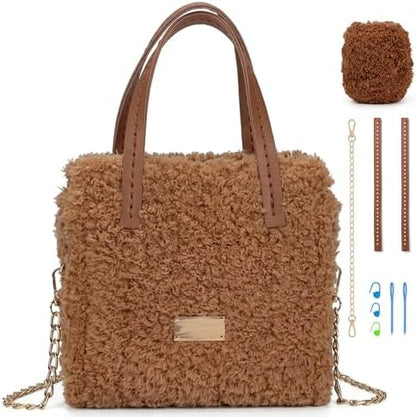 tripforfree DIY Knitting & Crochet Handbags Kit, Mesh Plastic Canvas Kit for Shoulder Bags, Crossbody Bags, Embroidery Projects, Linen - White (Brown) by Unknown