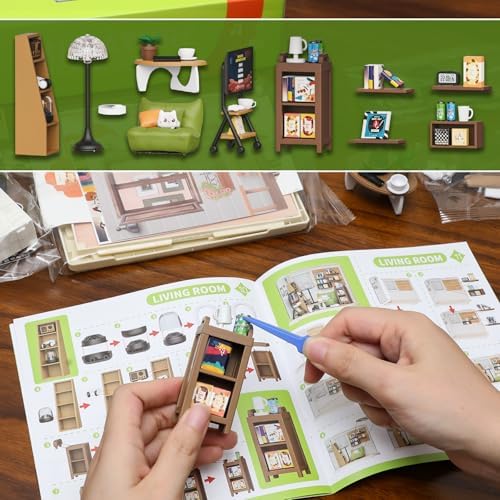 DIY Miniature Living Room Dollhouse Kit with LED, Suitable for Display Mini Figures, Make It Miniature, Mini Dollhouse Kit for Adults, Teens, and Beginners to Build, Gift for Friends and Hobbies - Image 4