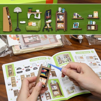 DIY Miniature Living Room Dollhouse Kit with LED, Suitable for Display Mini Figures, Make It Miniature, Mini Dollhouse Kit for Adults, Teens, and Beginners to Build, Gift for Friends and Hobbies - Image 4