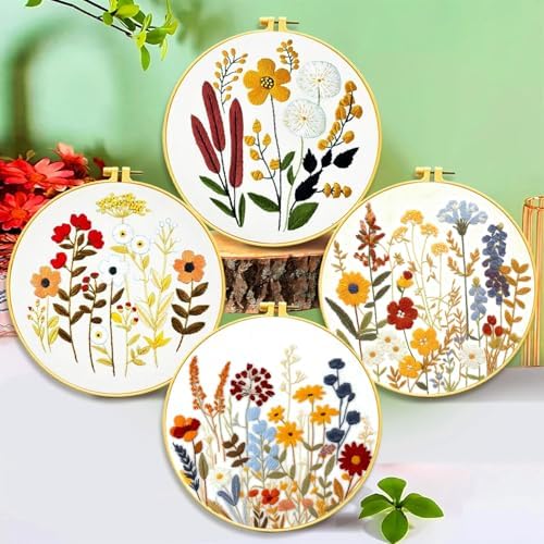 Zhenqing Floral Embroidery Kit - 4 Piece 29x29cm Round Hoop Art Set with Pre-Printed Cotton Fabric, Embroidery Hoop, Threads & Tools for Beginners (C0010) - Image 2