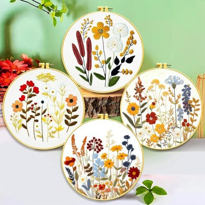 Zhenqing Floral Embroidery Kit - 4 Piece 29x29cm Round Hoop Art Set with Pre-Printed Cotton Fabric, Embroidery Hoop, Threads & Tools for Beginners (C0010) - Image 2