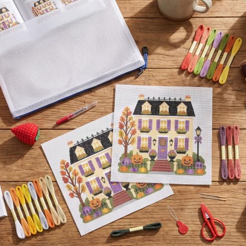 XunYee Needlepoint Canvas Kit, Halloween Happy Neighborhood Trick or Treat Townhouse - Image 4