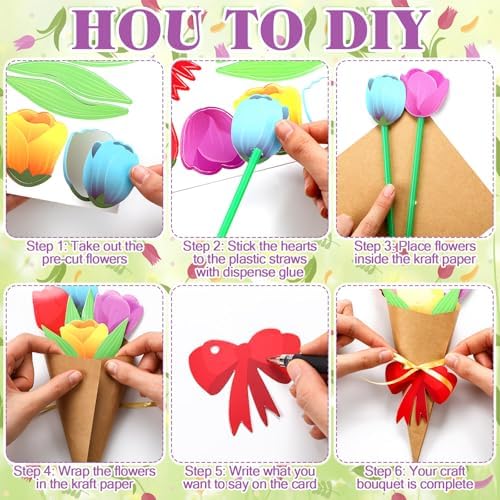 Motipuns 48 Set Graduation DIY Tulip Paper Crafts Flower Bouquet Craft Kit Bouquets Make Your Own Tulip Thankful Gifts for 2026 End of Year Last Day of School Gifts Home Classroom Activities - Image 4
