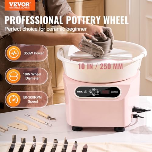 VEVOR 25CM Pottery Wheel for Adults Beginners, Direct Drive Ceramic Pottery Wheel with LCD Touch Screen Foot Pedal 50-300RPM Adjustable Speed, 350W Electric Wheel for Pottery Art Craft DIY, Pink - Image 2