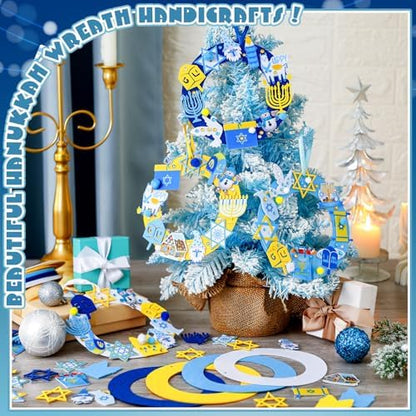 Wavwavw 472 Pcs Hanukkah Craft Kits Hanukkah DIY Wreath Craft Kit Chanukah Wreath Arts Decorations with Menorah Dreidel Gnome Stickers for Indoor Outdoor Home Party Favors - Image 6