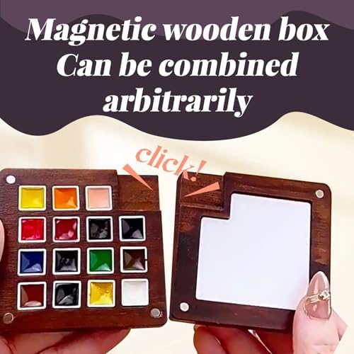 Mini Watercolor Travel Set – 15 Color Paint Kit with Wooden Palette, Magnetic Lid, Water Brush, Sketchbook for Travelers and Artists（C） - Image 6
