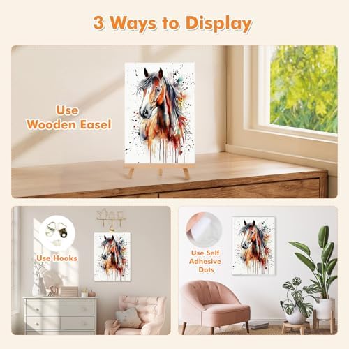 Bowetile Framed Paint by Numbers for Adults Beginners with Wooden Easel, Horse Adults' Paint-by-Number Kits on Canvas, Watercolor Acrylic Number Painting for Home Decor Birthday Gifts, 8x12in - Image 3