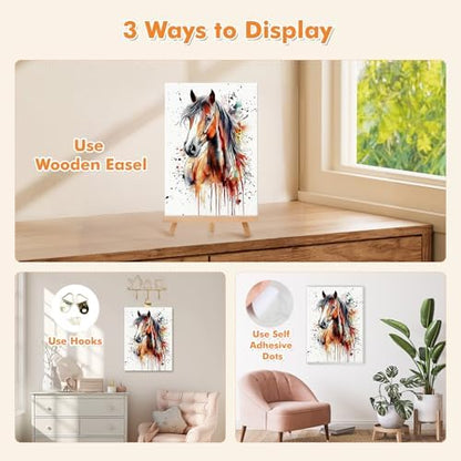 Bowetile Framed Paint by Numbers for Adults Beginners with Wooden Easel, Horse Adults' Paint-by-Number Kits on Canvas, Watercolor Acrylic Number Painting for Home Decor Birthday Gifts, 8x12in - Image 3