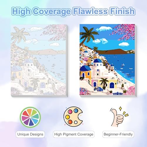 TOSTOG Aegean Town Framed Canvas Paint by Numbers Art Kit for Adults and Kids, Beginner Acrylic Oil Painting Supplies with Wooden Frame for Home Wall Decor 20 * 30 cm/8 * 11.8 in - Image 4