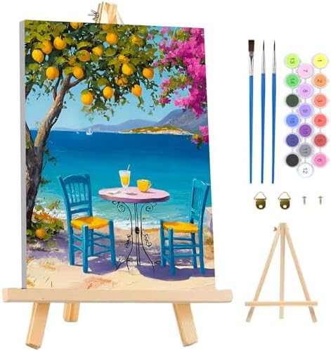 MAXBYE Framed Paint By Numbers Kits for Adults with Wooden Easel, DIY Landscape Adult Paint by Number Kits, Oil Acrylic Paintings Kit for Beginners Gift Home Wall Garden Decor 10×14 Inch by MAXBYE