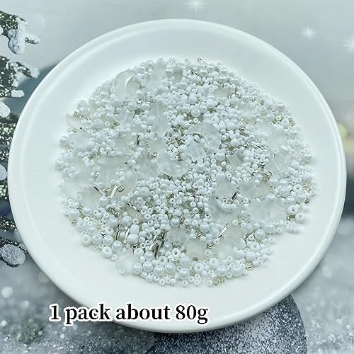Assorted Glass Beads for Jewelry Making Multi Size Colors Glass Star Moon Seed Pearl Spacer Beads for Bracelets Necklace Earring Making(Frosted White) - Image 2