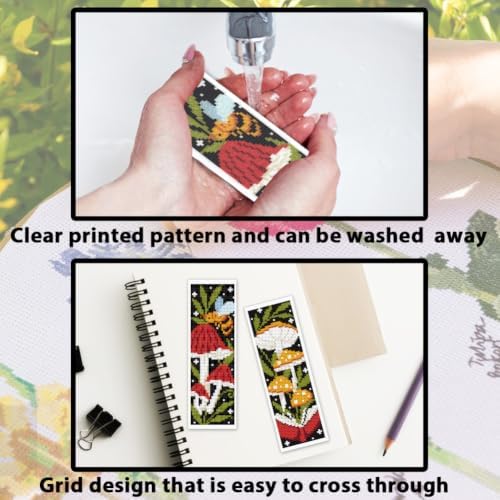 ACRNIGHEET 6PCS Cross Stitch Bookmark Kit for Beginner Stamped Cross Stitch Kits for Adults Mushroom DIY Tassel Embroidery Bookmark Kits Needlepoint Kit with Instructions Craft Gift 8.5''x3'' 11CT - Image 3