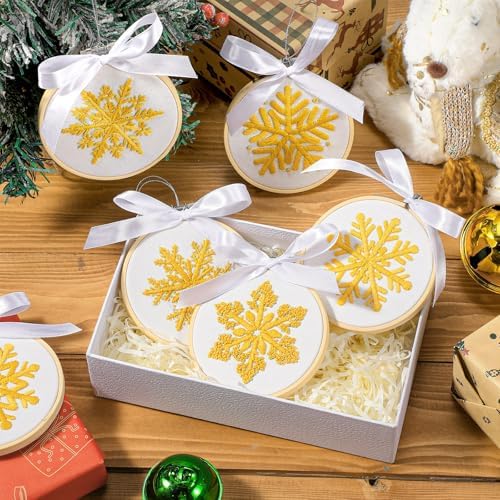 Roowest 6 Sets Christmas Embroidery Kits Snowflake Ornament DIY,Gold - Image 6