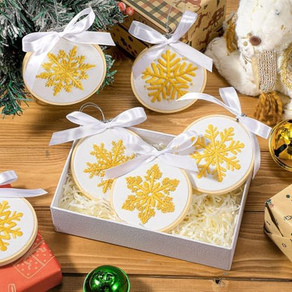 Roowest 6 Sets Christmas Embroidery Kits Snowflake Ornament DIY,Gold - Image 6