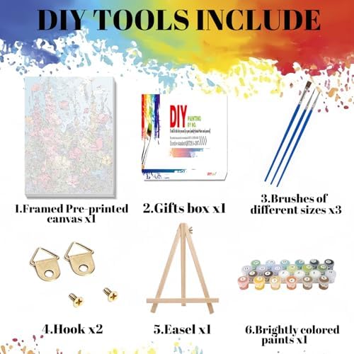 Hutarosl Flowers Paint by Numbers with Frame for Adults - with Wooden Easel,Adult Paint by Number,Flowers Canvas Paint by Numbers for Adults,Gifts and Home Decor 12x16inch - Image 5
