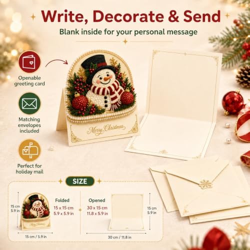 6 Pcs Diamond Art Christmas Ornaments, DIY Pearl Art Kits for Adults with Greeting Cards & Envelopes, 3D Rhinestone Painting Craft for Holiday Gift Making, Christmas Card Decorating Kit - Image 3