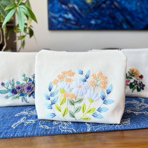 FONNUY Embroidery Kit Makeup Bag for Beginners, Flowers Pre-Stamped Pattern Handbag Coin Purses Making Kits for Adults with Hoop, Easy to Follow Color Thread Needlework (Daisy) - Image 3