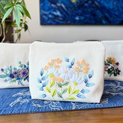 FONNUY Embroidery Kit Makeup Bag for Beginners, Flowers Pre-Stamped Pattern Handbag Coin Purses Making Kits for Adults with Hoop, Easy to Follow Color Thread Needlework (Daisy) - Image 3