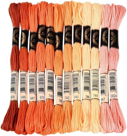 105 Yards 12 Skeins Gradient 6 Strands Orange Red Variegated Embroidery Thread Friendship Bracelet String Polyester Cross Stitch Floss Threads Assorted Bulk Set for Hand Sewing Making Supply by CABODYALS