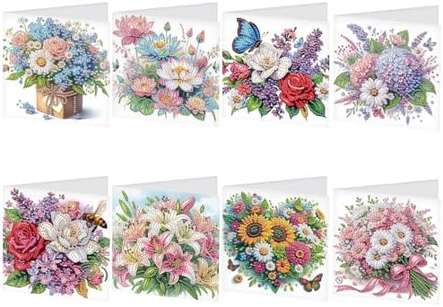 TDFERAN 8 Packs DIY Mosaic Kits for Adults Flowers Diamond Painting Cards Holiday Valentines Day Craft Making Kit Diamond Art with Envelopes Diamonds for Birthday Thanksgiving Day All Occasion Card by TDFERAN