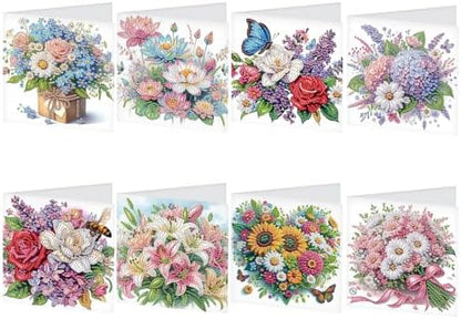 TDFERAN 8 Packs DIY Mosaic Kits for Adults Flowers Diamond Painting Cards Holiday Valentines Day Craft Making Kit Diamond Art with Envelopes Diamonds for Birthday Thanksgiving Day All Occasion Card by TDFERAN