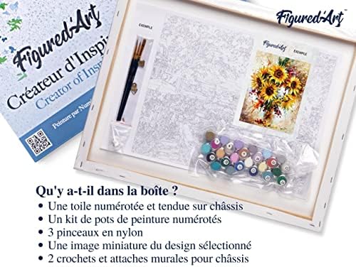 Figured'Art Paint by Numbers Kit for Adults with Frame Pretty Sunflowers 16"x20" - Craft Art Painting DIY Kit Canvas Already Stretched on a Wooden Frame - Image 5