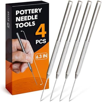 KETAR 4 Pcs Pottery ToolsTips, 6.3 Inch, Stainless Steel, Knurled Grip by KETAR