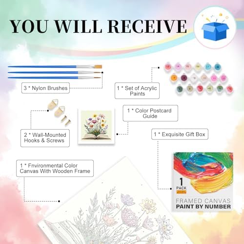 Framed Paint by Numbers Kit for Adults Beginners – Books and Flowers - Image 5