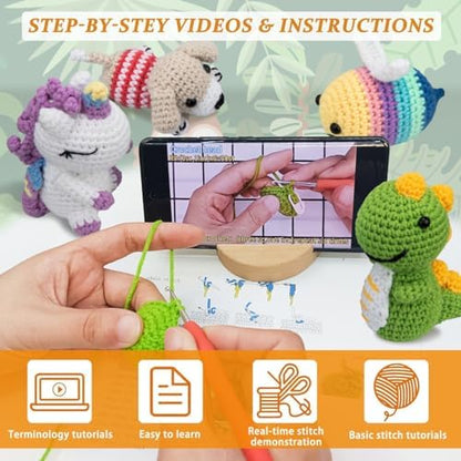 KIECIK Crochet Knitting Kit for Beginners – 6 PCS Crochet Animal Kit - Image 2