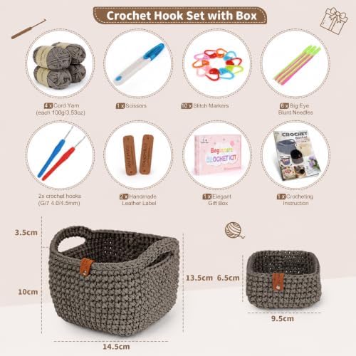 27PCS Crochet Basket Kit for Beginners,Camel Square Basket,Gift Box Package - Image 2