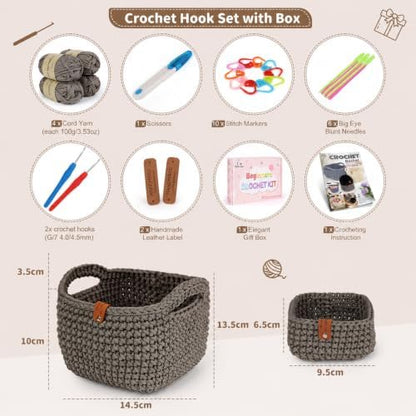 27PCS Crochet Basket Kit for Beginners,Camel Square Basket,Gift Box Package - Image 2