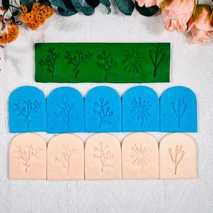 Xaekicr Polymer Clay Molds – 5PCS Botanical Texture Stamps with Flower & Leaf Patterns, Clay Cutters and Tools for Polymer Clay Jewelry and DIY Earring Crafts - Image 2