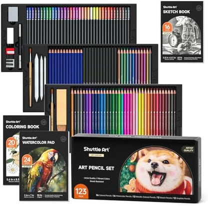 Shuttle Art Professional Drawing Kit, 123 Pieces of Drawing Pencils Set Includes Colouring Pencils, Watercolor, Charcoal, Graphite and Sketch, Ideal for Adults Children Artists by ShuttleArt