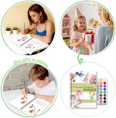 Watercolor Workbooks for Adults Beginners & Teens, 16 Colors 15 Beautiful Paintings, Pre-Outlined Designs, Easy Watercolor Art Book（Rose Flowers） - Image 6