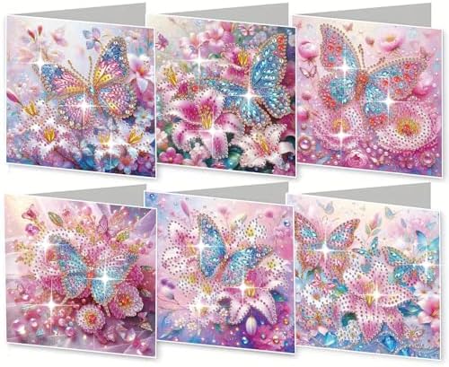 DIY Diamond Greeting Cards Set, 5D DIY Diamond Art Painting Festival Style Greeting Card, DIY Christmas Card Making Kits for Family Friends Handmade Gift-#06-6PC Butterfly by Unknown