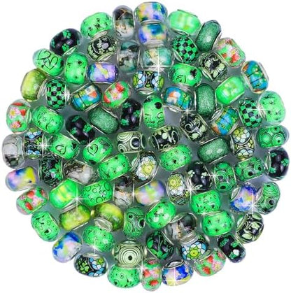 Aipridy Large Hole European Beads, Craft Supplies Kit，Assorted Mixed Color Lampwork Spacer Beads for DIY Bracelet Jewelry Making (100, Green) - Image 2