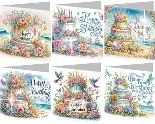 jinglinhh 6pcs Diamond Art Painting Happy Birthday Cake Flowers Hummingbird Greeting Cards with Envelopes, DIY Card Making Kits for Adults, Diamond Art Postcards Christmas Cards Craft Gifts by Unknown