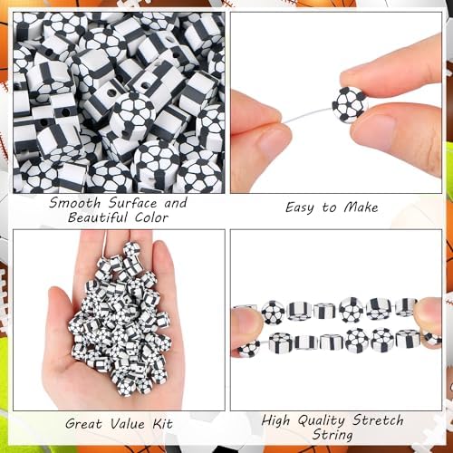 EVERMARKET 100pcs Soccer Beads Polymer Clay Football Softball Beads Charms Soccer Ball Spacer DIY Sports Bead for Necklace Bracelet Handmade Jewelry Making Accessories Supplies - Image 3
