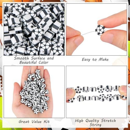 EVERMARKET 100pcs Soccer Beads Polymer Clay Football Softball Beads Charms Soccer Ball Spacer DIY Sports Bead for Necklace Bracelet Handmade Jewelry Making Accessories Supplies - Image 3