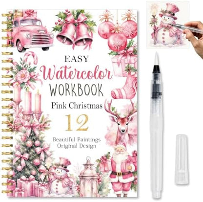Pink Christmas Watercolor Workbook, Xmas Painting Book with 12 Designs by Unknown