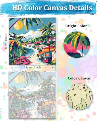 TOCARE Framed Paint by Numbers Kit for Adults, Beach Paint by Number Framed,Simple Oil Paint by Number Kits on Canvas Framed Palm Tree Seascape for Home Wall Decor (10x10 Inch, Without Easel) - Image 2