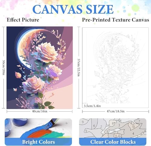 ZRIZQ Paint by Numbers Kit for Adults Beginner,Flowers Moon,16x20 - Image 2